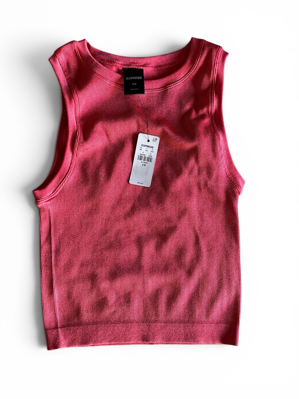 NWT Express Body Contour Seamless Ribbed High Neck Tank, Hot Coral, Sz S/M - Picture 2 of 3